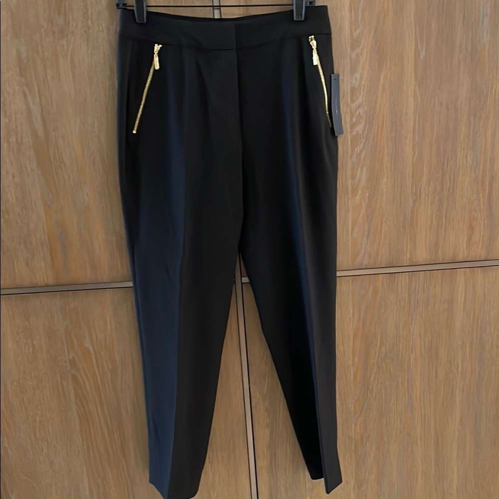 Tahari Black Trousers with Gold Zippers